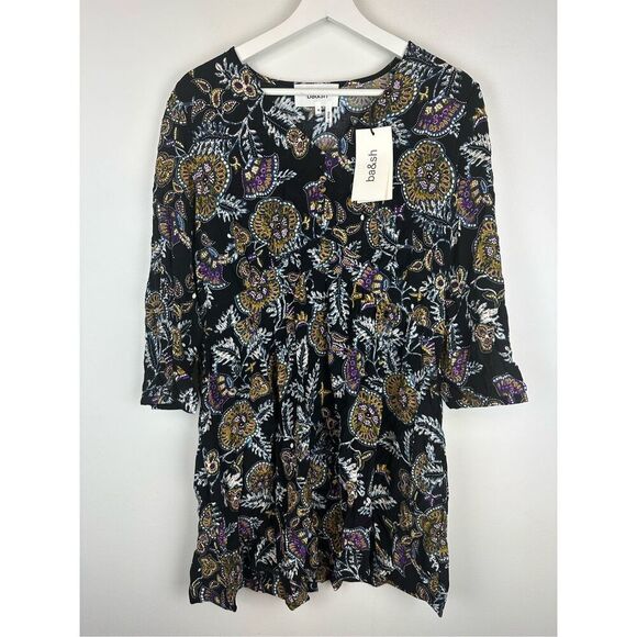 BA&SH Women's M Volver Elbow Sleeve Mini Dress Black Paisley Boho Western Flowy - Picture 2 of 12